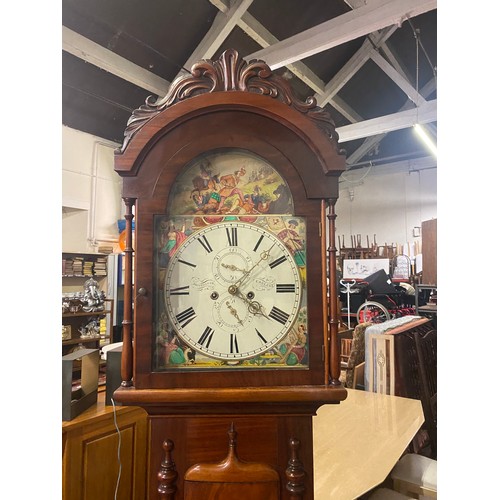 152 - 19th Century 1880 mahogany  Scottish Longcase Grandfather clock by John Graham Of Carluke. Hand pain... 