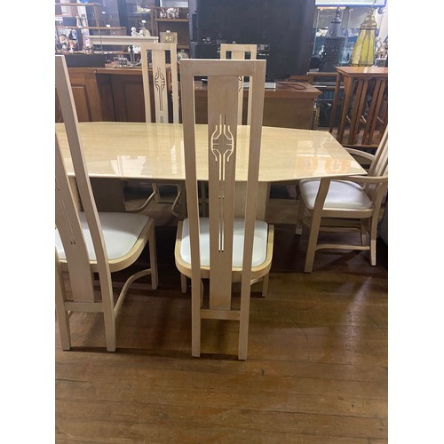 68 - Large Marble dining table with 6 high back dining chairs.
200cm l x 100cm d