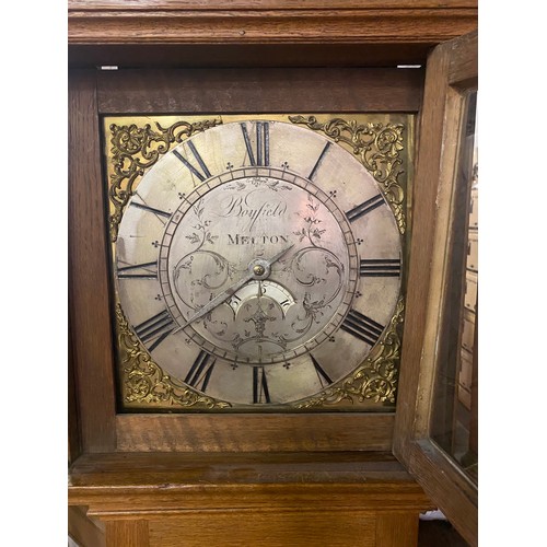 375 - Antique Boyfield Melton Grandfather clock needs attention - new pendulum.
193cm h