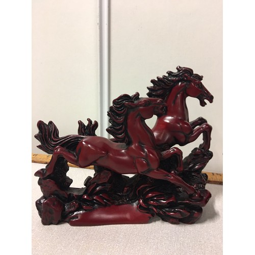 3 - 2 x Oriental resin figures- running horses and children on Ox.
Largest 16cm h x 20cm l