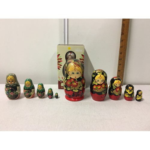 20 - 2 vintage Russian dolls and new Russian Doll salt and peppers.