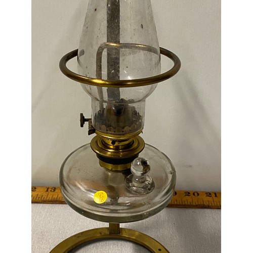 70 - Antique, Victorian brass microscope paraffin lamp by Swift and Son of London with original round gla... 