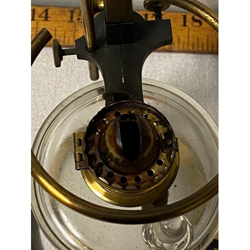 70 - Antique, Victorian brass microscope paraffin lamp by Swift and Son of London with original round gla... 