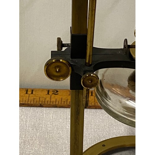 70 - Antique, Victorian brass microscope paraffin lamp by Swift and Son of London with original round gla... 