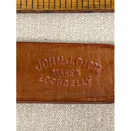 55 - Leather School belt/tawse marked John Dick Lochgelly XH.