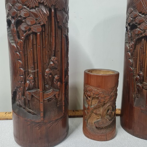 361 - 4 carved chinese bamboo paint brush pots