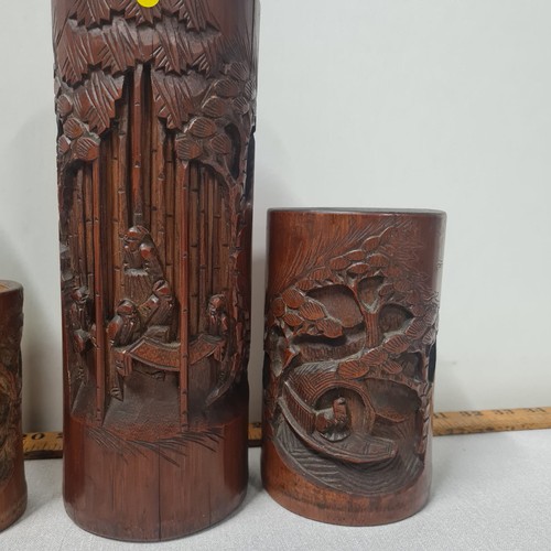 361 - 4 carved chinese bamboo paint brush pots