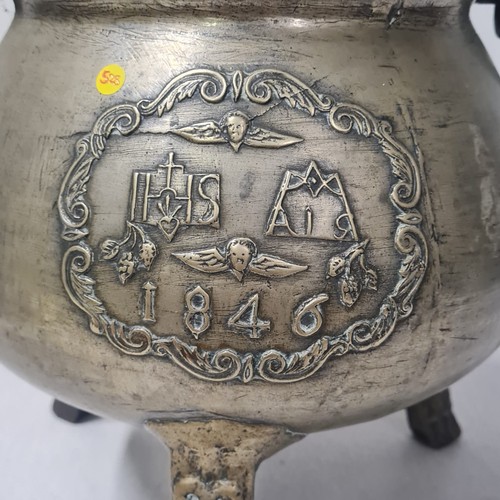 64 - Antique bronze tripod cauldron with coat of arms. Dated 1846.
28cm h x 20cm diameter