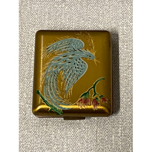 78 - Vintage brass cased Aviation travel clock hand painted phoenix and flowers.