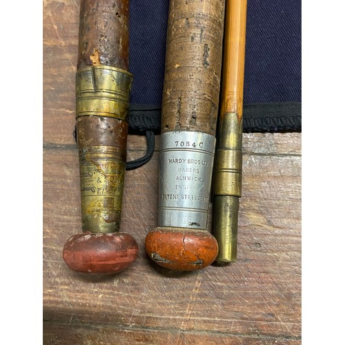 313 - Vintage Hardy Bros Alnwick split cane fishing rod along with D Crockart & Son of Stirling fishing ro... 