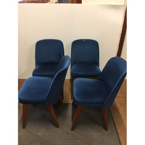 382 - Set of 4 Mid Century Centa chairs in blue valour upholstery.