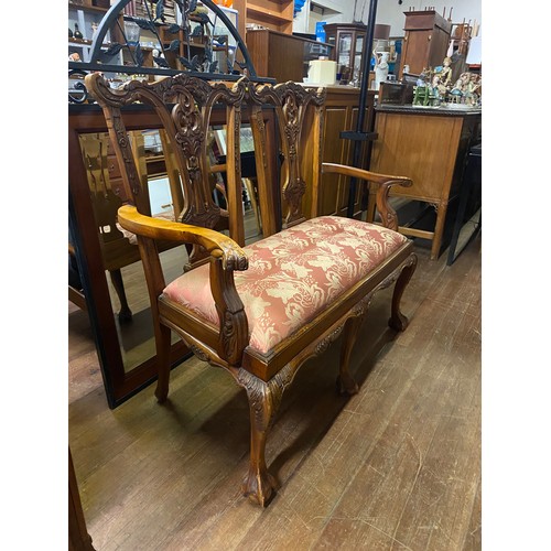 266 - Reproduction carved window seat with ball & claw feet.