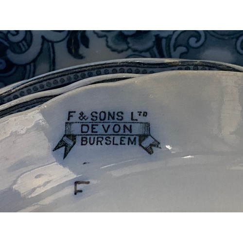 413 - F & Sons Ltd Devon Burslem blue and white dinner set.