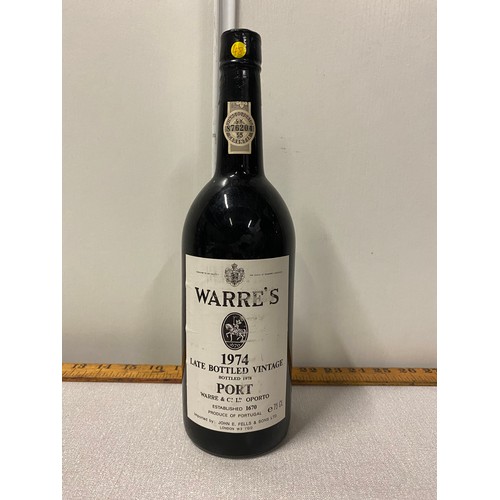 492 - Bottle of Warre's 1974 late bottled vintage port.