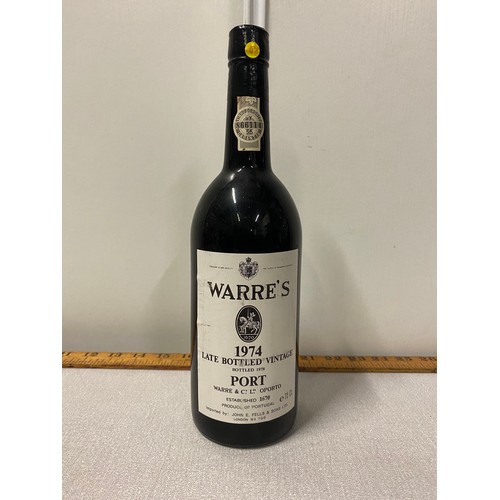 493 - Bottle of Warre's 1974 late bottled vintage port.