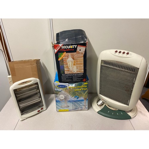 518 - 2 electric heaters, Oscillating desk fan and security light.