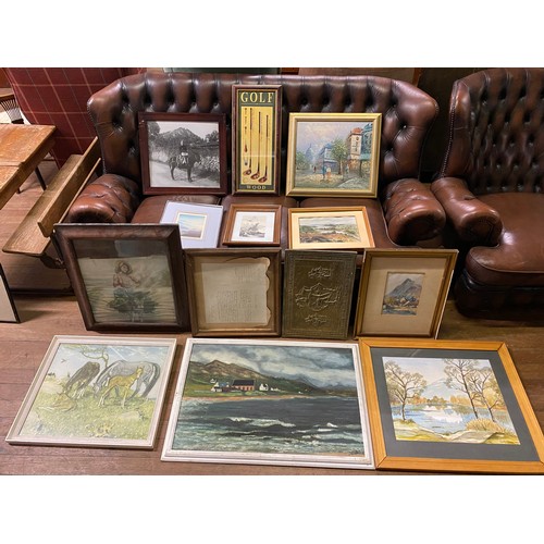 610 - Selection of paintings and prints to include Burnett oil painting etc.