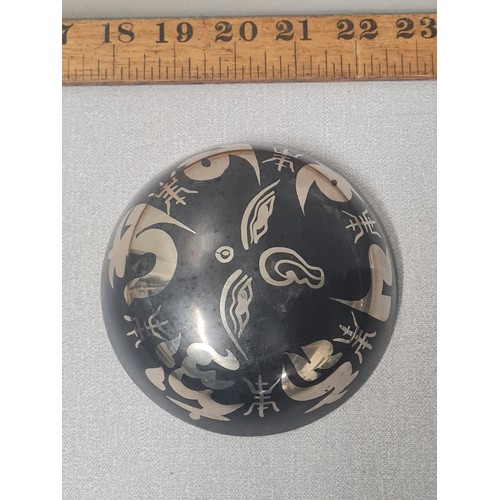 47 - Asian bronze and silver inlay bowl. Possibly Tibetan.
12cm diameter