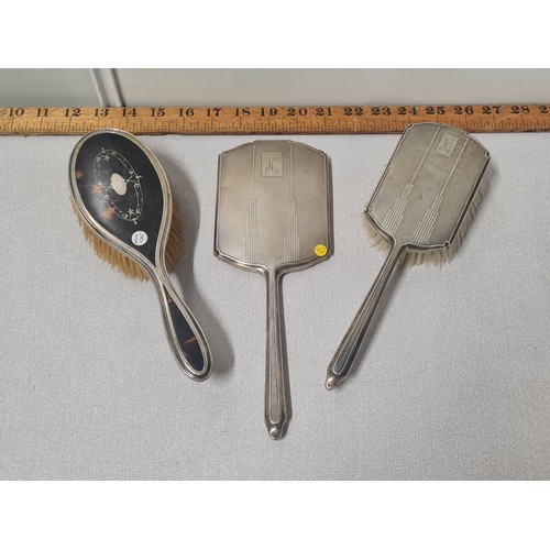 50 - 1920's hallmarked silver brush and mirror set along with 1920's hallmarked silver and tortoise shell... 