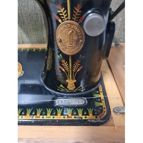 57 - Vintage Singer 1917 Electric Sewing Machine in Egyptian Lotus design With Light. YI016613