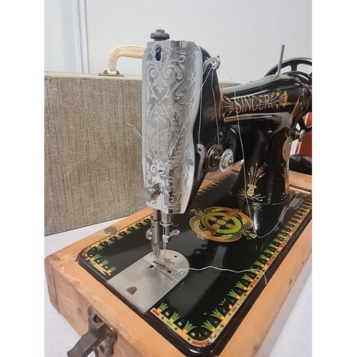 57 - Vintage Singer 1917 Electric Sewing Machine in Egyptian Lotus design With Light. YI016613