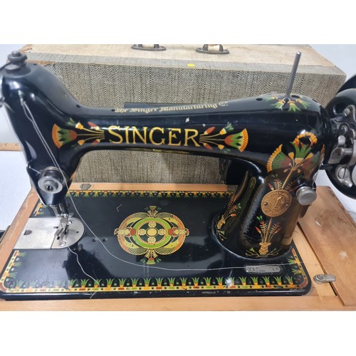 57 - Vintage Singer 1917 Electric Sewing Machine in Egyptian Lotus design With Light. YI016613