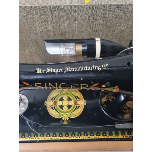 57 - Vintage Singer 1917 Electric Sewing Machine in Egyptian Lotus design With Light. YI016613