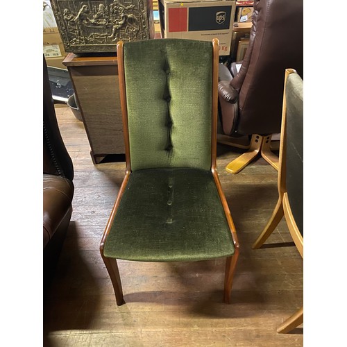 258 - Scottish Beithcraft dining table with 6 matching upholstered button back chairs.