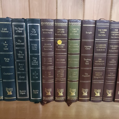 365 - Large collection of leather bound readers digest books to include The fist of god and cold harbour e... 