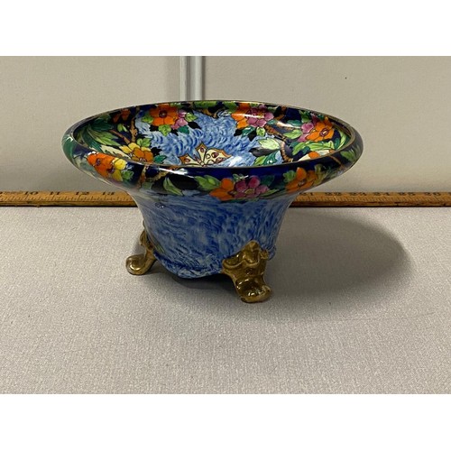 22 - Hand painted 3 footed lustre Maling bowl in butterfly and floral pattern.
12cm H 23cm Diameter