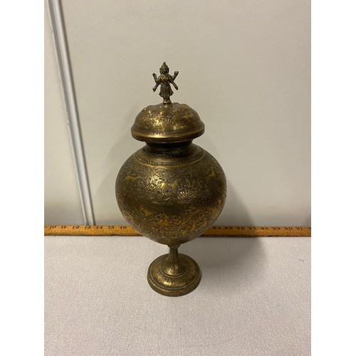 61 - Vintage Asian brass urn/sensor with Hindu god Vishnu.
35cm h