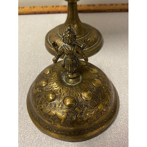 61 - Vintage Asian brass urn/sensor with Hindu god Vishnu.
35cm h