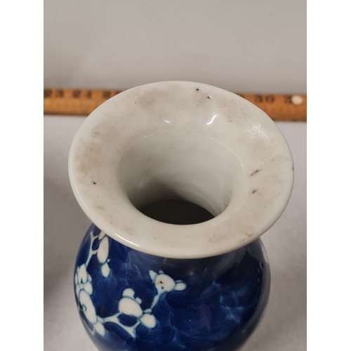 72 - Chinese hand painted blue and white ginger jar and vase decorated in Prunus flower pattern.
Tallest ... 