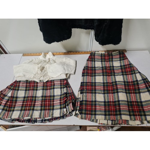 226 - 2 kid's kilts, dress blouse and faux fur coat.