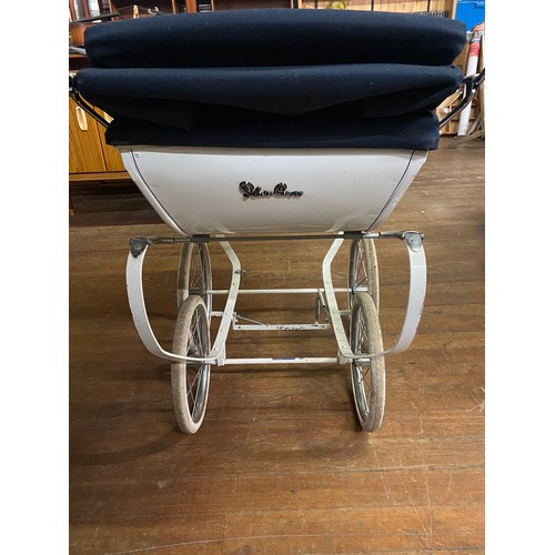 23 - Silver Cross coach built double dolls pram with original pram set. brake needs attention