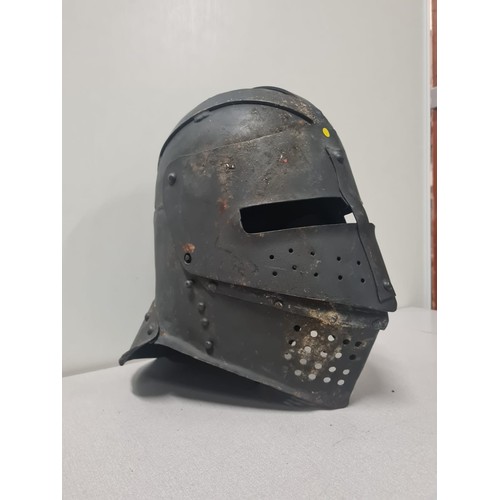 1 - Large heavy cast metal bascinet helmet.
Approx 40 cm h