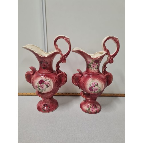 32 - Pair of large pink Staffordshire jugs.
39cm h