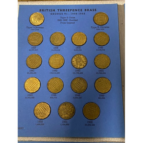 246 - Large collection of coins to include British threepence silver collection and British threepence bra... 