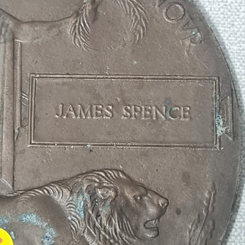 20 - Original WW Death plaque/penny - James Spence.
12cm Diameter