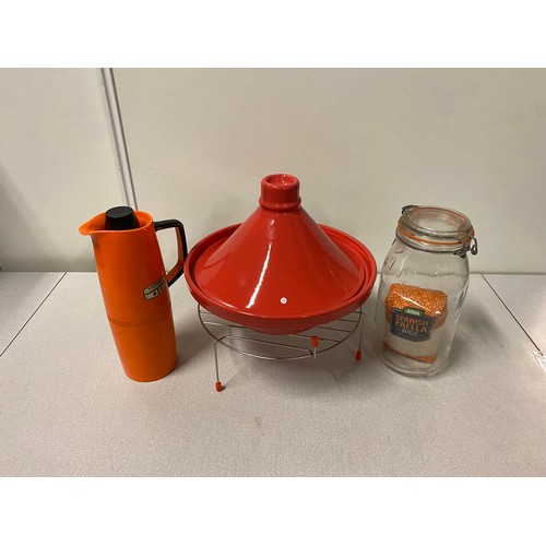 513 - Vintage thermos and Tagine etc.