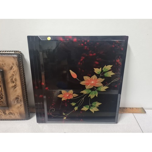 521 - 5 x vintage photo albums (empty) to include floral Japanese one and leather Viking ship one.