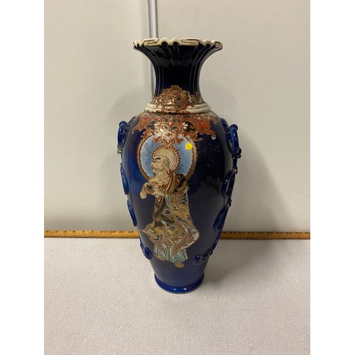 28 - Large blue glazed oriental vase. Marked to base. hairline to rim- see pic.
46cm h