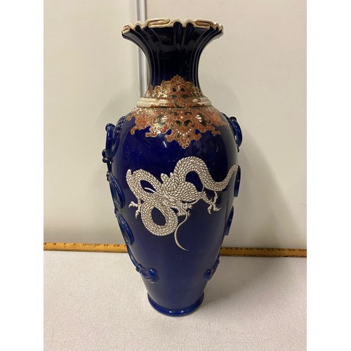 28 - Large blue glazed oriental vase. Marked to base. hairline to rim- see pic.
46cm h