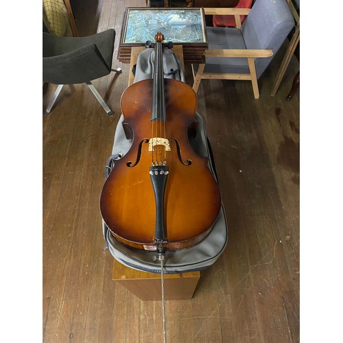 59 - 3/4 size cello with bow and soft case.