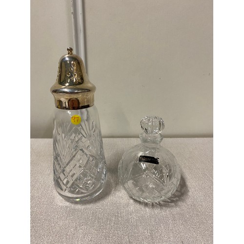 6 - Thomas Webb crystal perfume bottle and Thomas Webb crystal sugar shaker etched to the base.