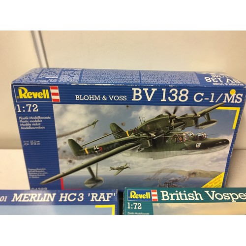 14 - 4 x boxed Revell models - Blohm & Voss, Merlin HC3 RAF, British Vosper M.T.B and Boston Mk. V/A-20J.