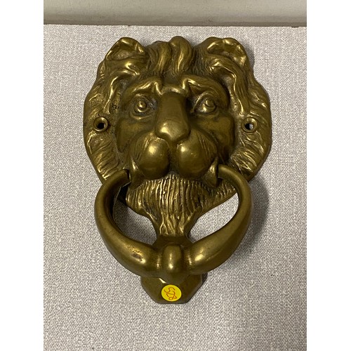38 - Vintage brass lion door knocker.