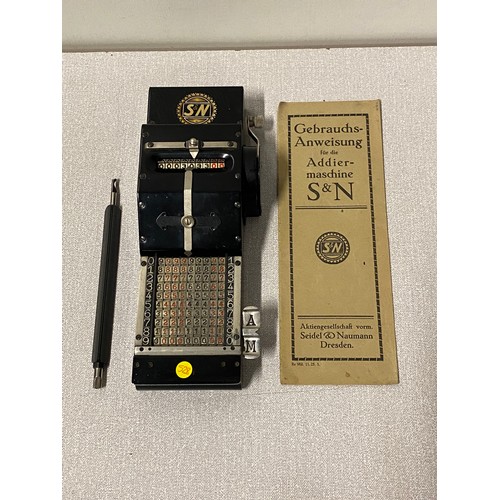 40 - Antique Seidal & Naumann German Mechanical Chain Adding Machine Calculator. In original leather case... 
