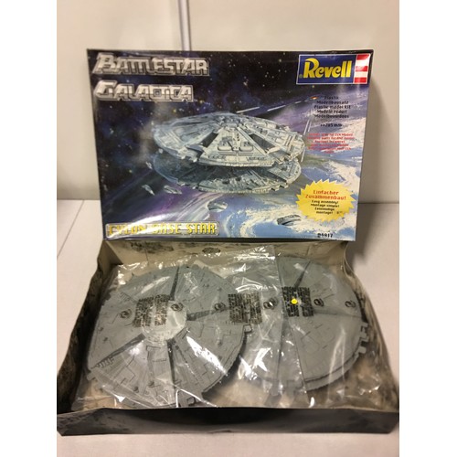 56 - Revell Battlestar Galactica Cylon Base Star - ship sealed in plastic wrap- box as signs of dampness.