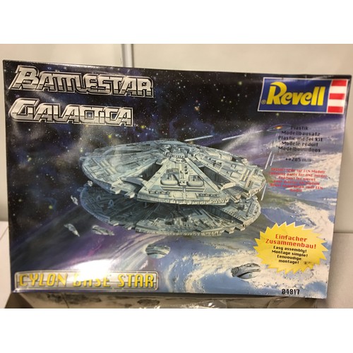 56 - Revell Battlestar Galactica Cylon Base Star - ship sealed in plastic wrap- box as signs of dampness.